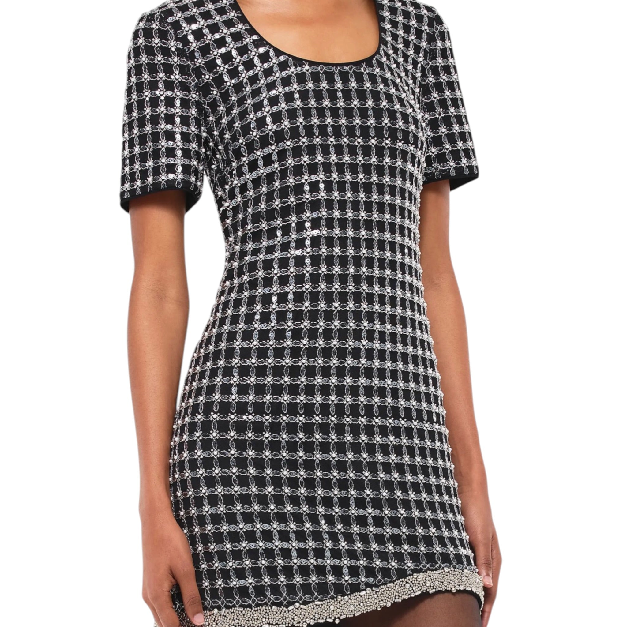 SIMKHAI Vivalie Embellished Grid Dress - Black