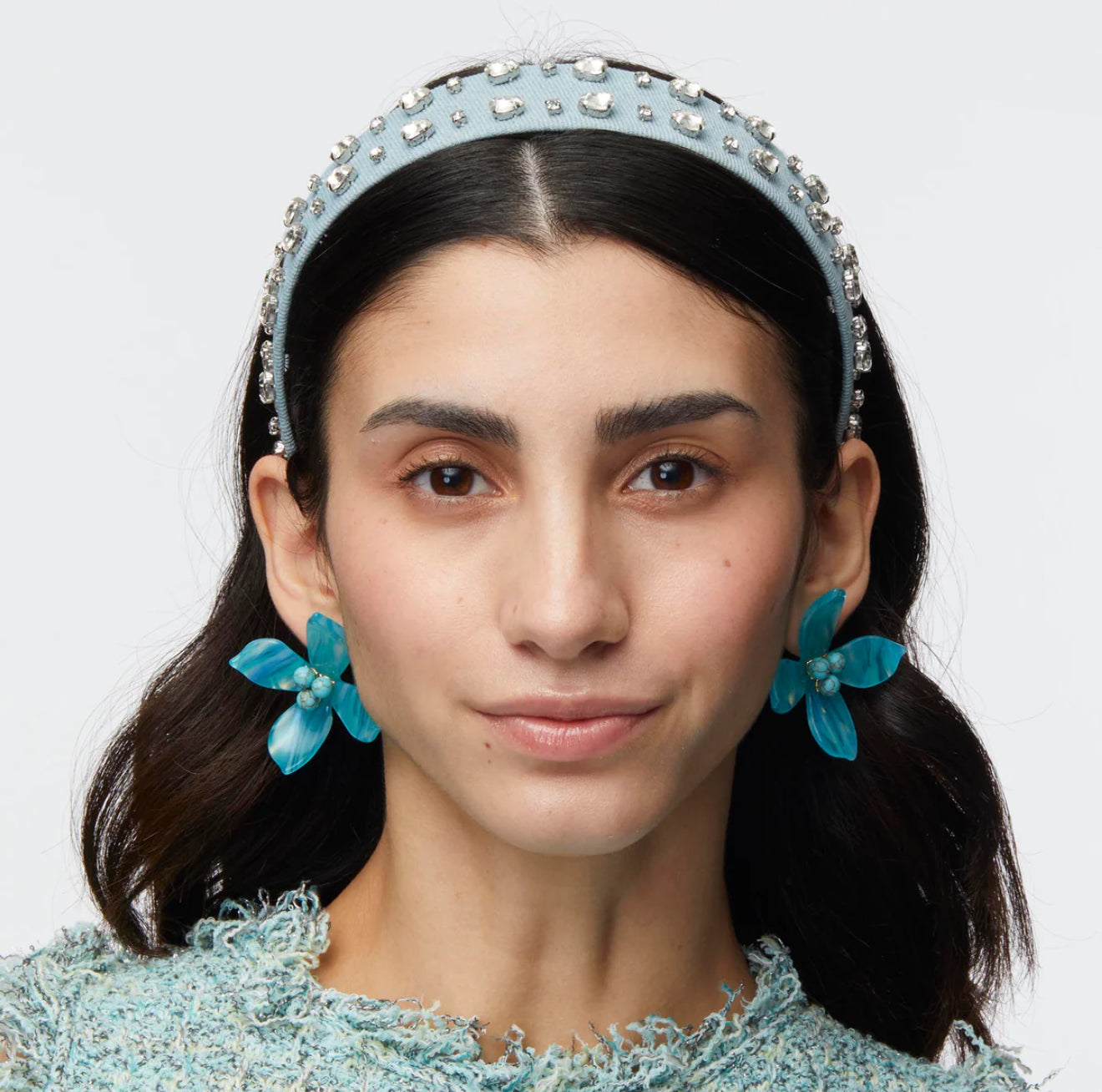 Lele Sadoughi Light Denim Bessette Crystal Trim Headband