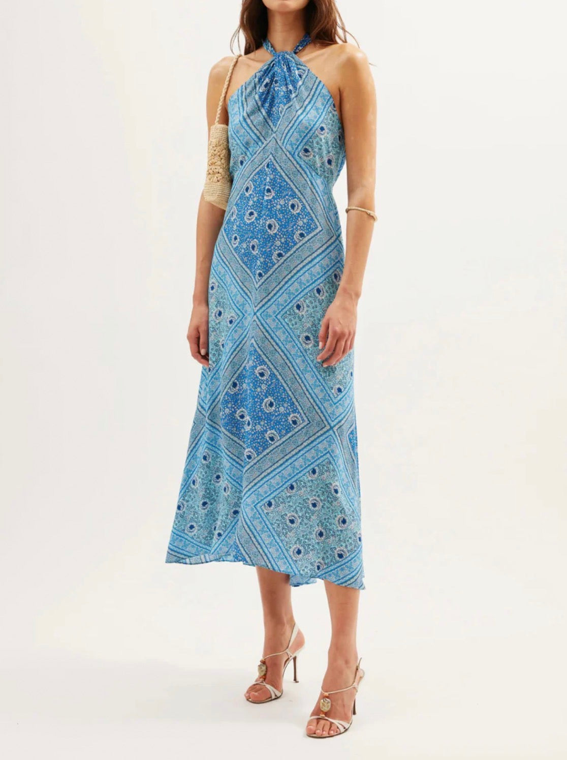 RIXO Caitlin Dress - Boho Scarf Blue
