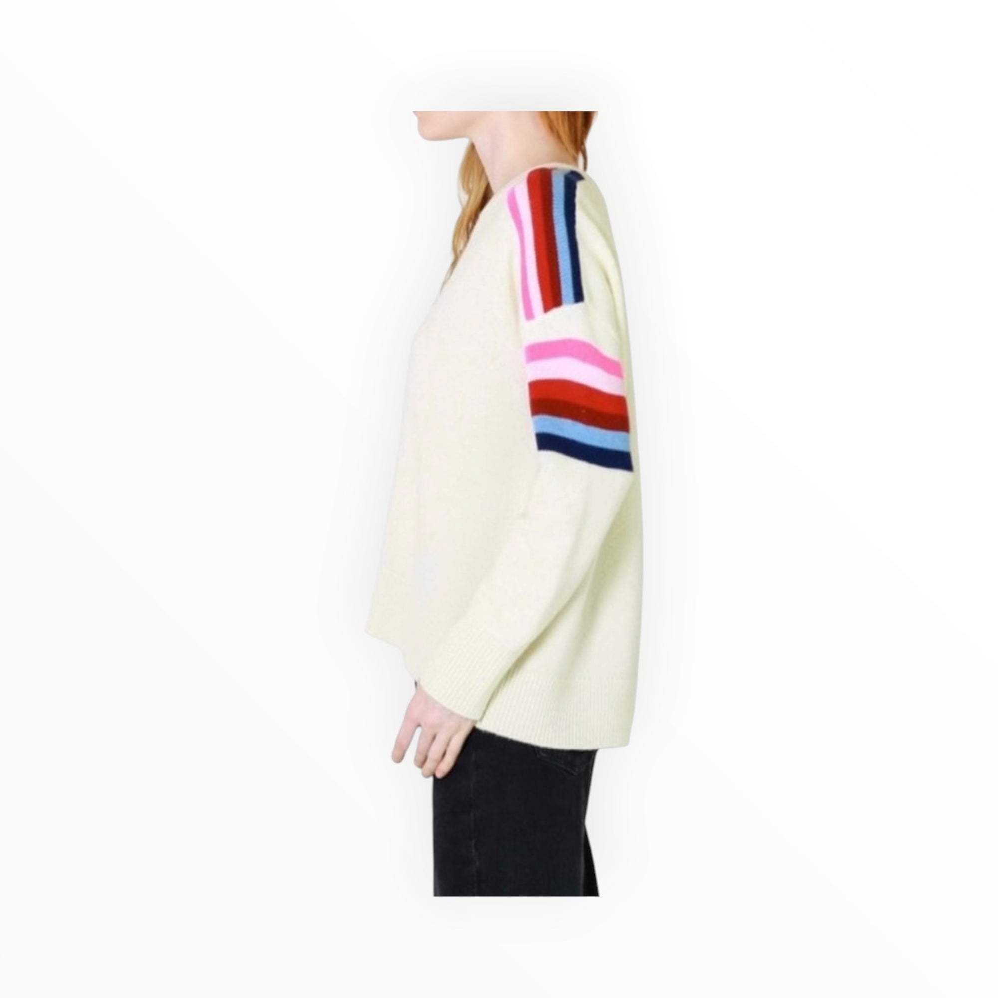 Sundry Shoulder Stripe Sweater - Eggshell