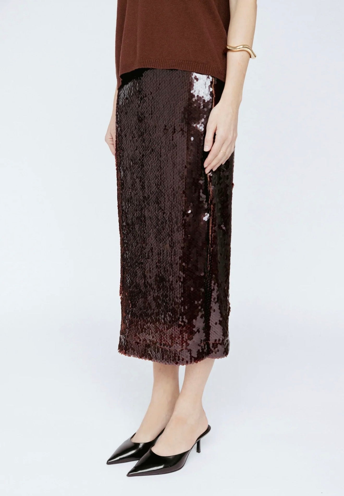 Amanda Marie Sequin Midi Skirt - Mahogany