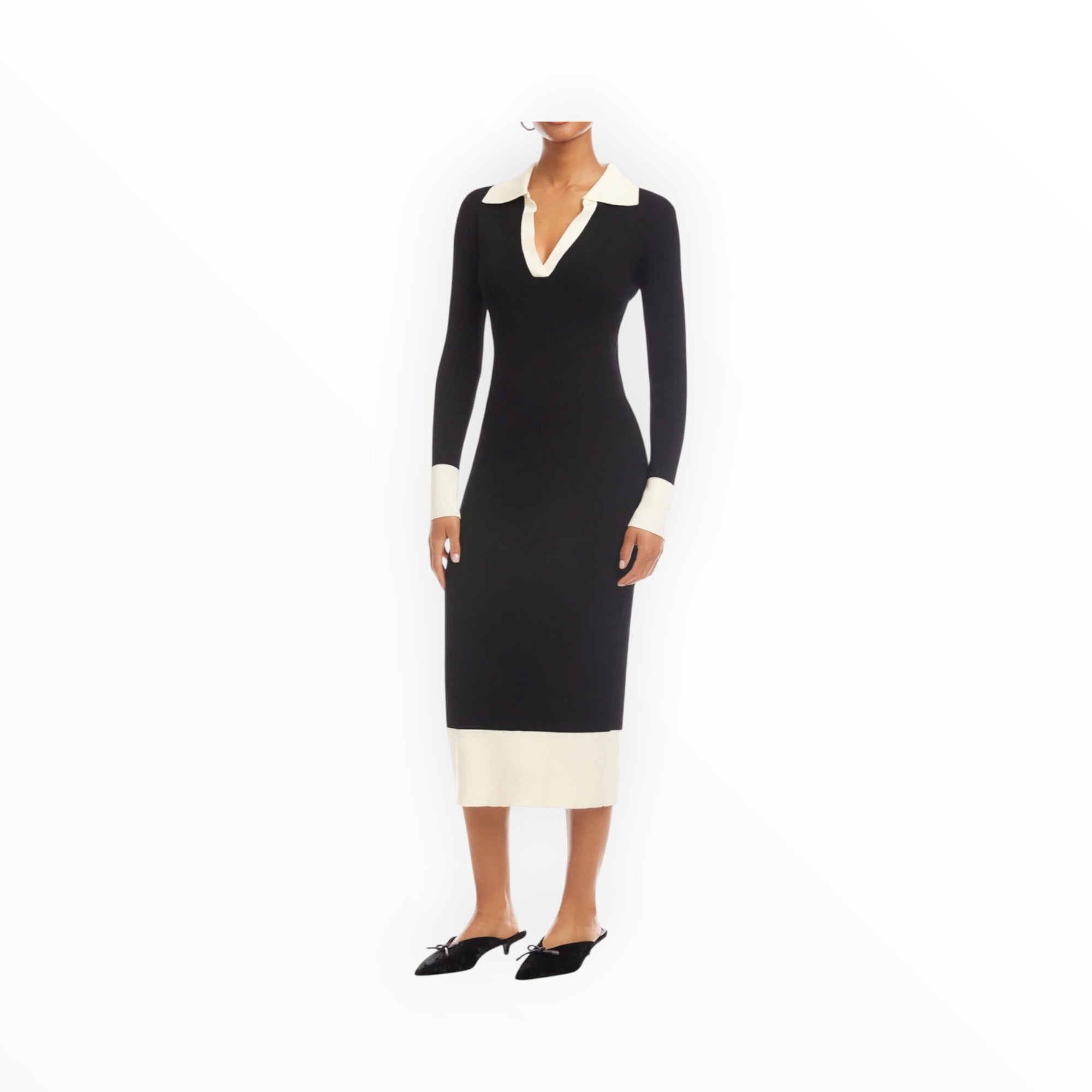 Fifteen Twenty Belle Ribbed Polo Dress - Black/Cream