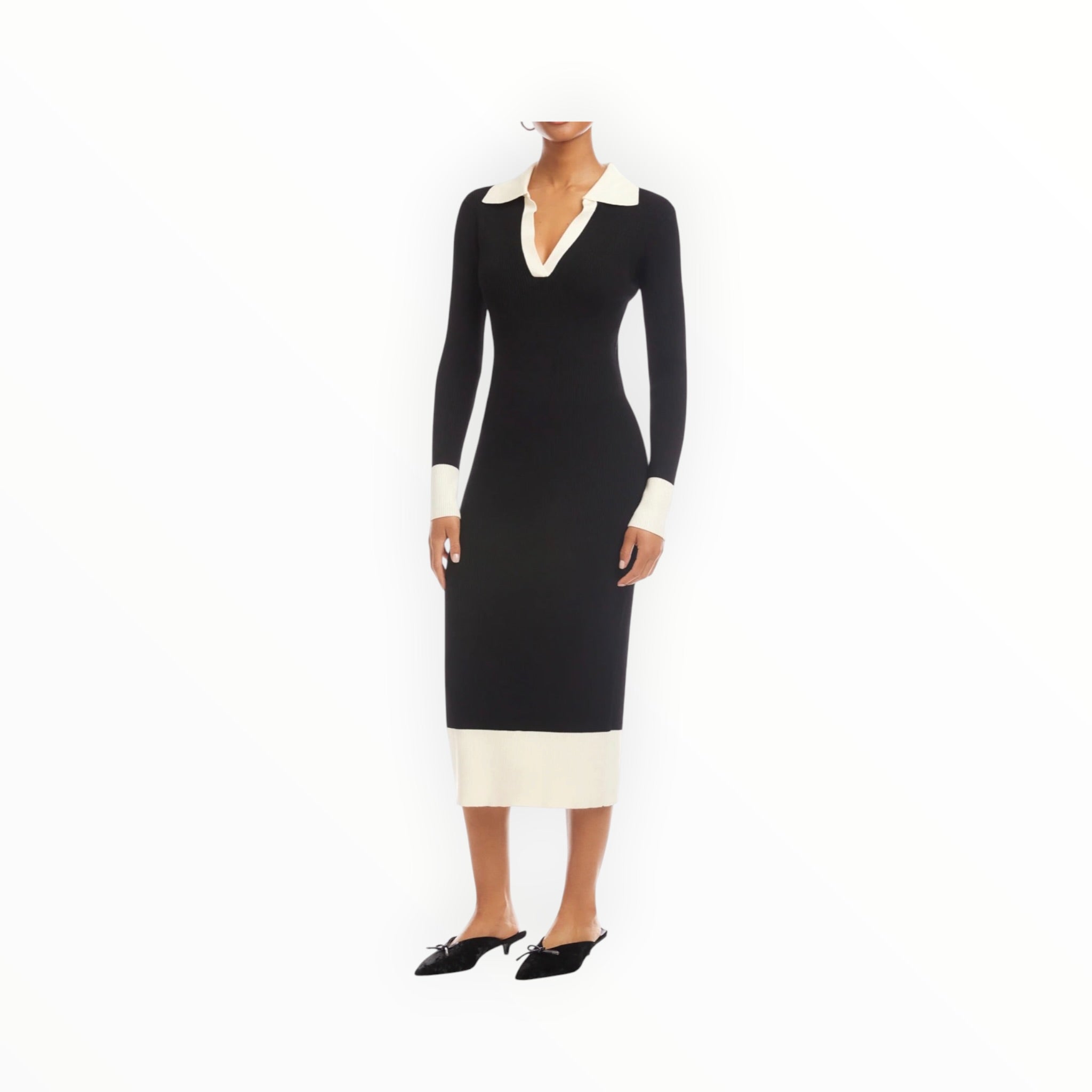 Fifteen Twenty Belle Ribbed Polo Dress - Black/Cream