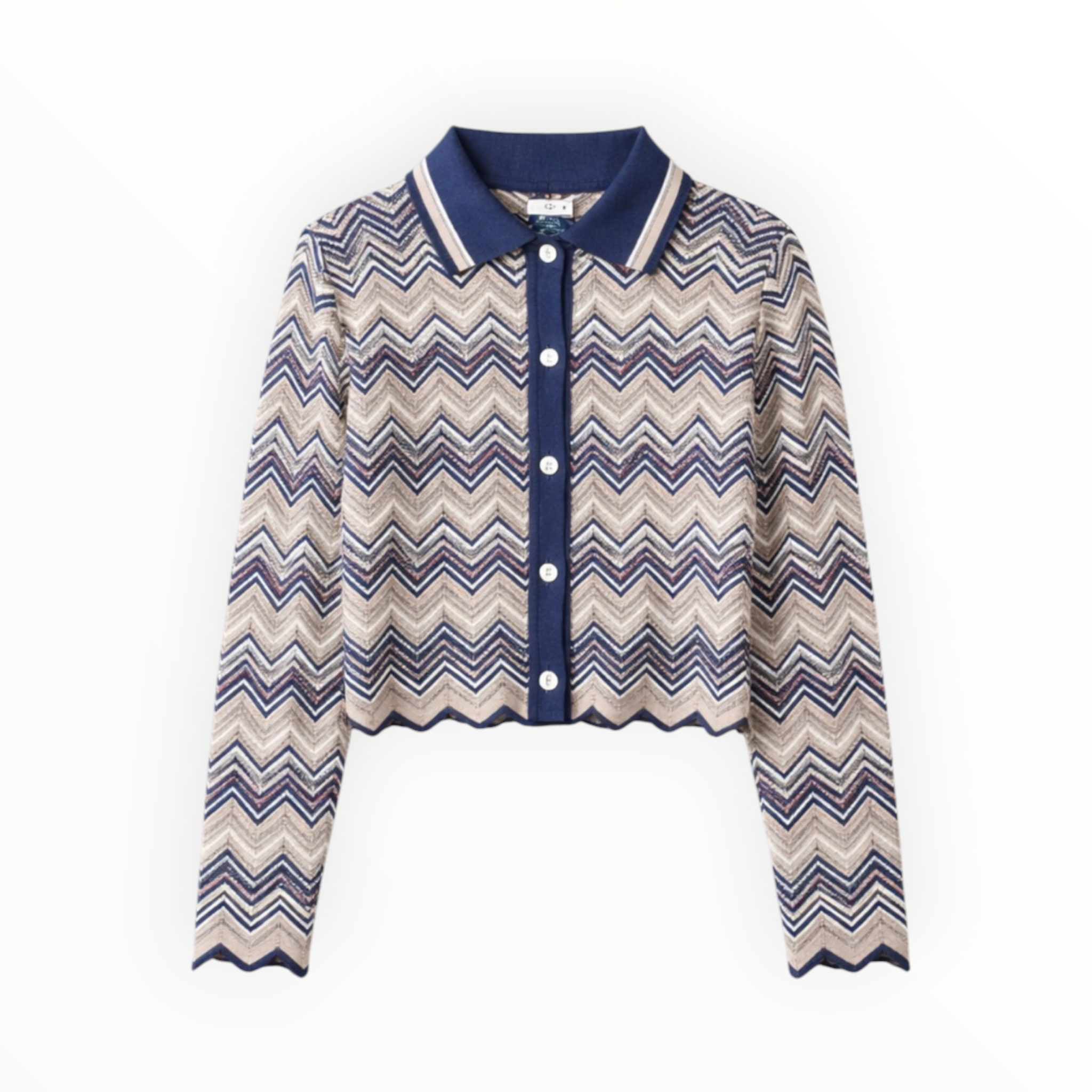 Maria Pavan Chevron Cardigan - Navy Ray