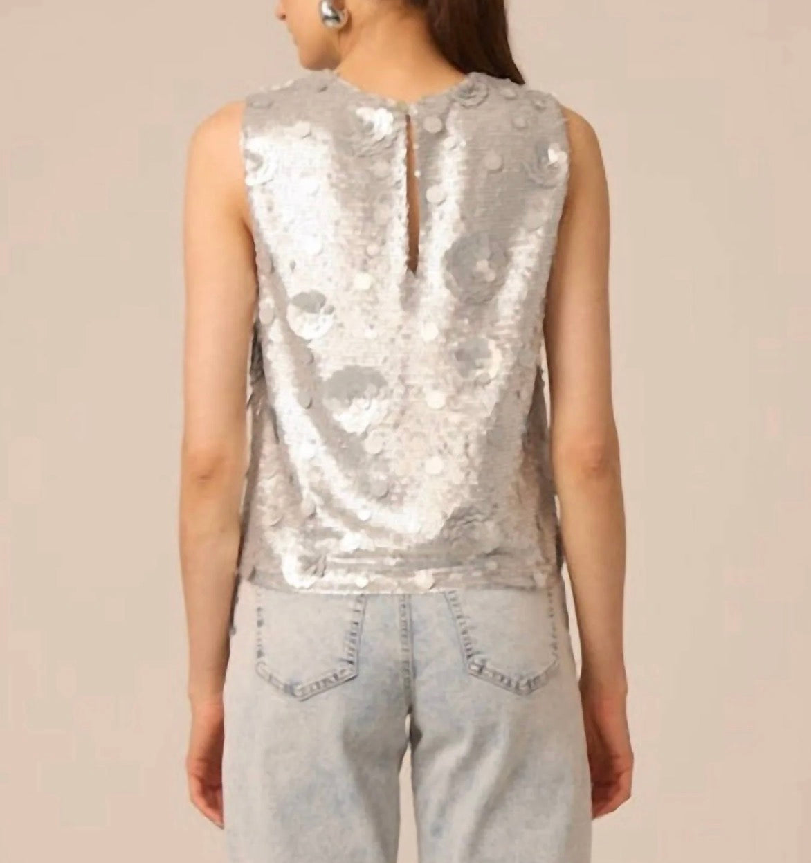 Gilner Farrar Piper Top - Silver Sequins Flowers