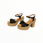 Gaimo Coque Jute Sandals With Tubular Leather Heel - Black