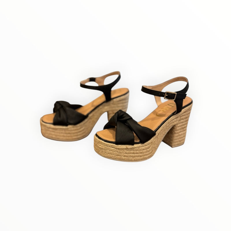 Gaimo Coque Jute Sandals With Tubular Leather Heel - Black