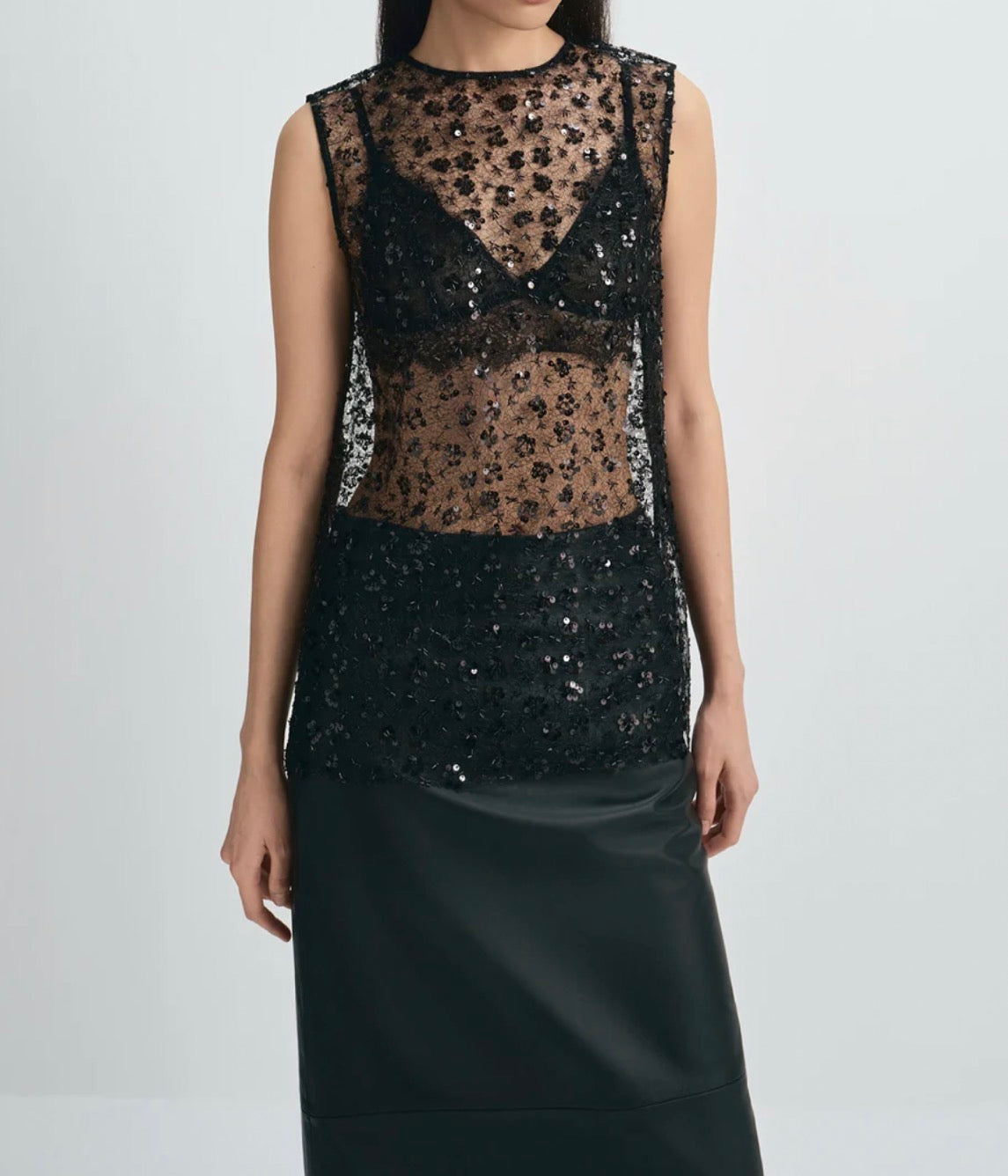 Rue Sophie Rue Sophie Ananya Sequinced Mesh Top - Black