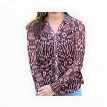 Liverpool Mesh Button Front Knit Shirt - Burgundy Ikat