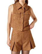 endless rose Tweed Short Sleeveless Jacket - Camel