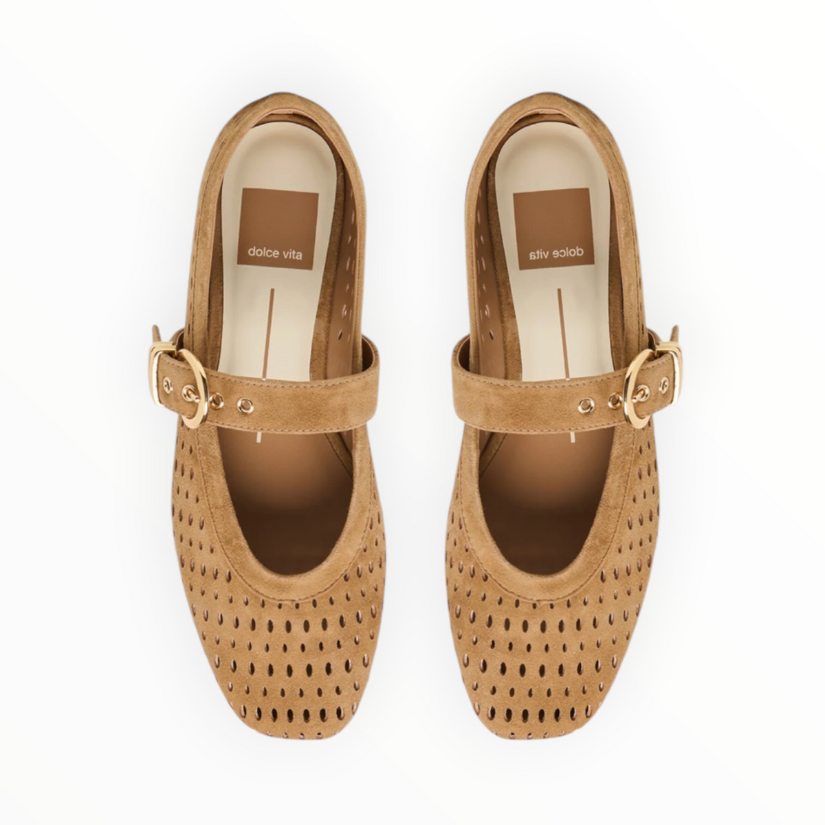 Dolce Vita Mikel Ballet Flats - Light Brown Perforated Suede