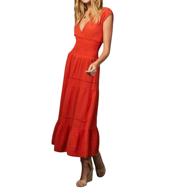 Felicite Smocked Gauze Dress - Cherry