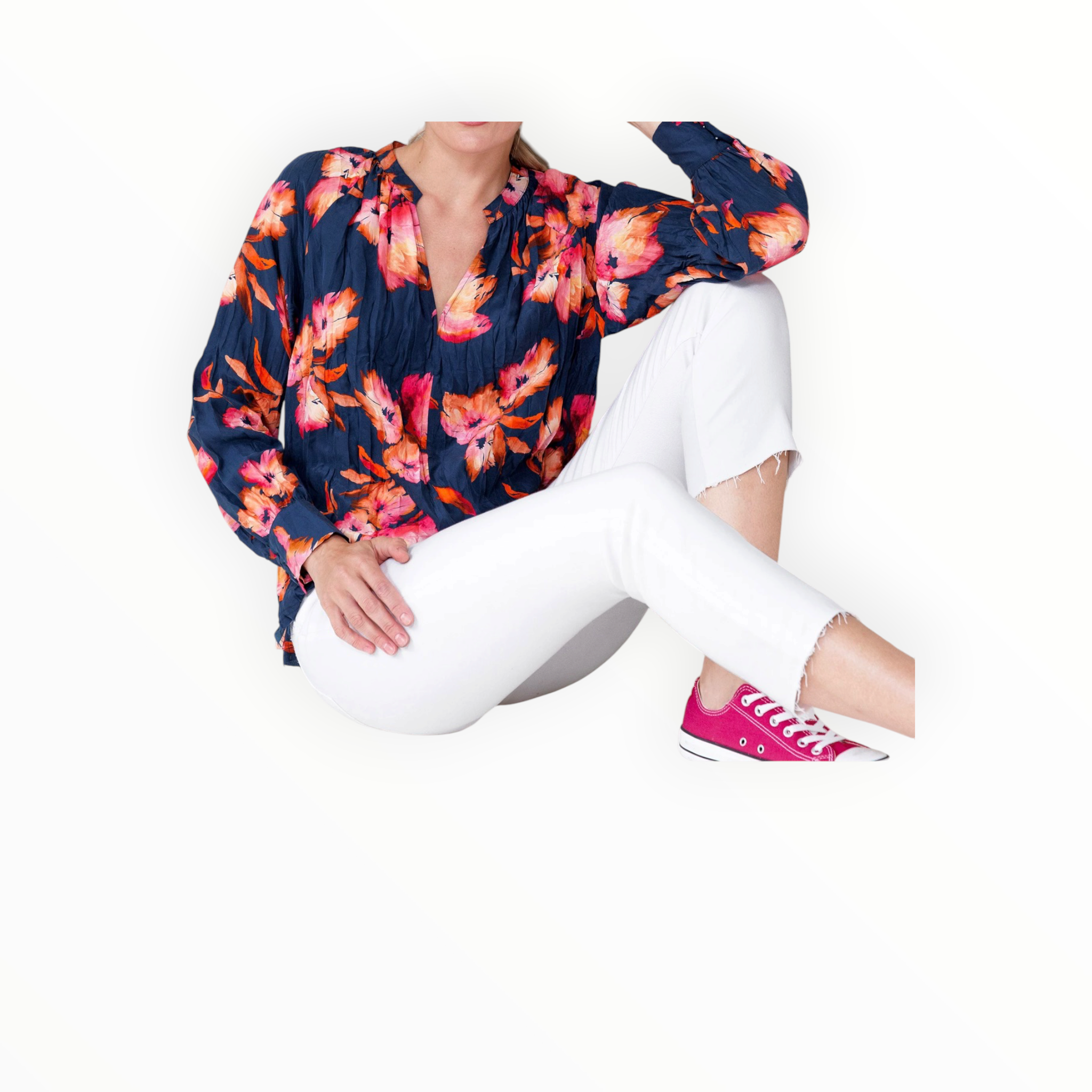 go> BY GOSILK Go Crease It Up Top - Sunset Peonies Print