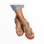 Alameda Turquesa Alegria Beaded Sandals - Tan Leather