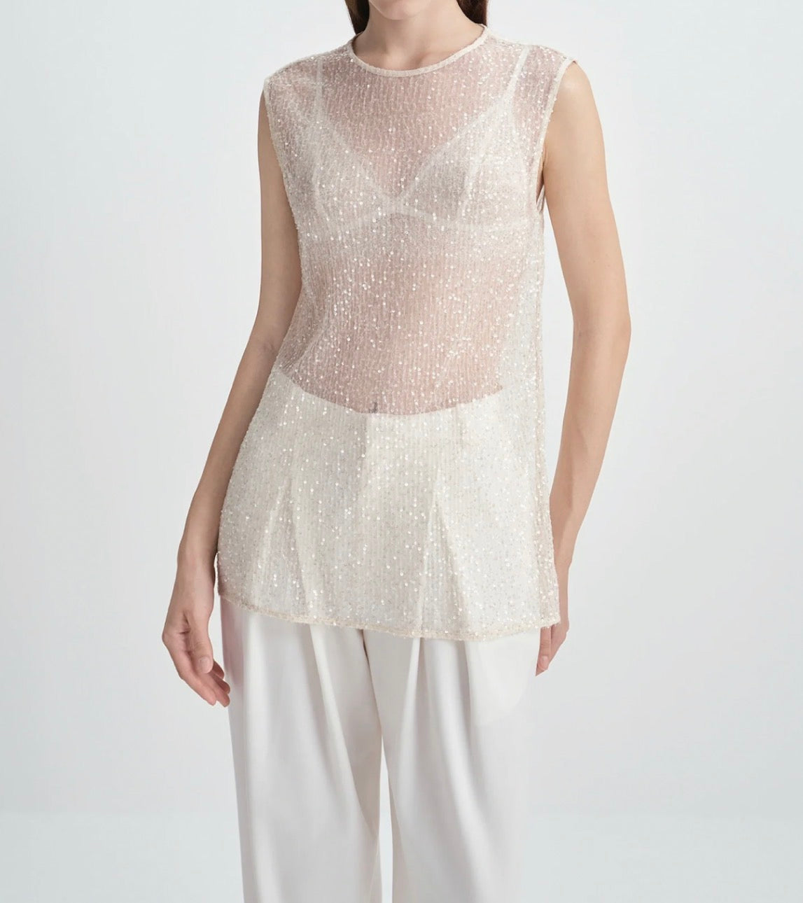 Rue Sophie Ananya Sequinced Mesh Top - Crème