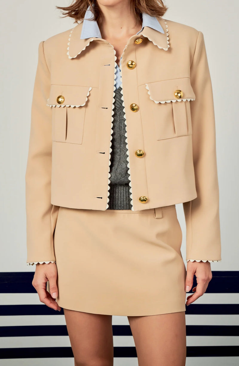 English Factory Scalloped Jacket - Taupe