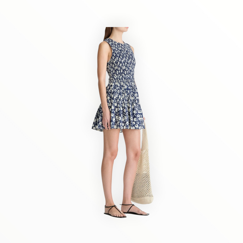 Apiece Apart Lore Smocked Mini Dress - Navy Floral Stamp