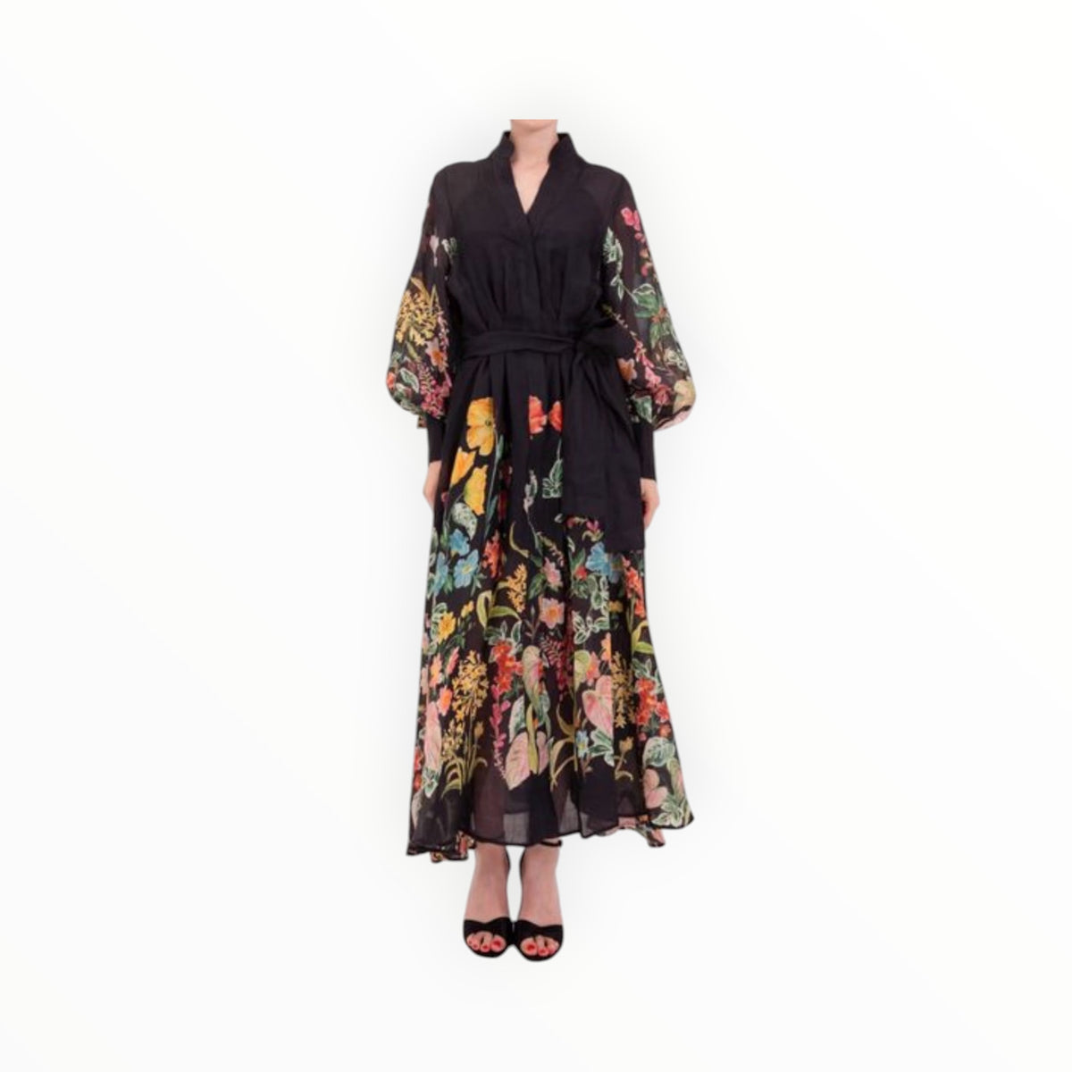 Lavi by Majolavi Blouson Sleeve Floral Dress - Black