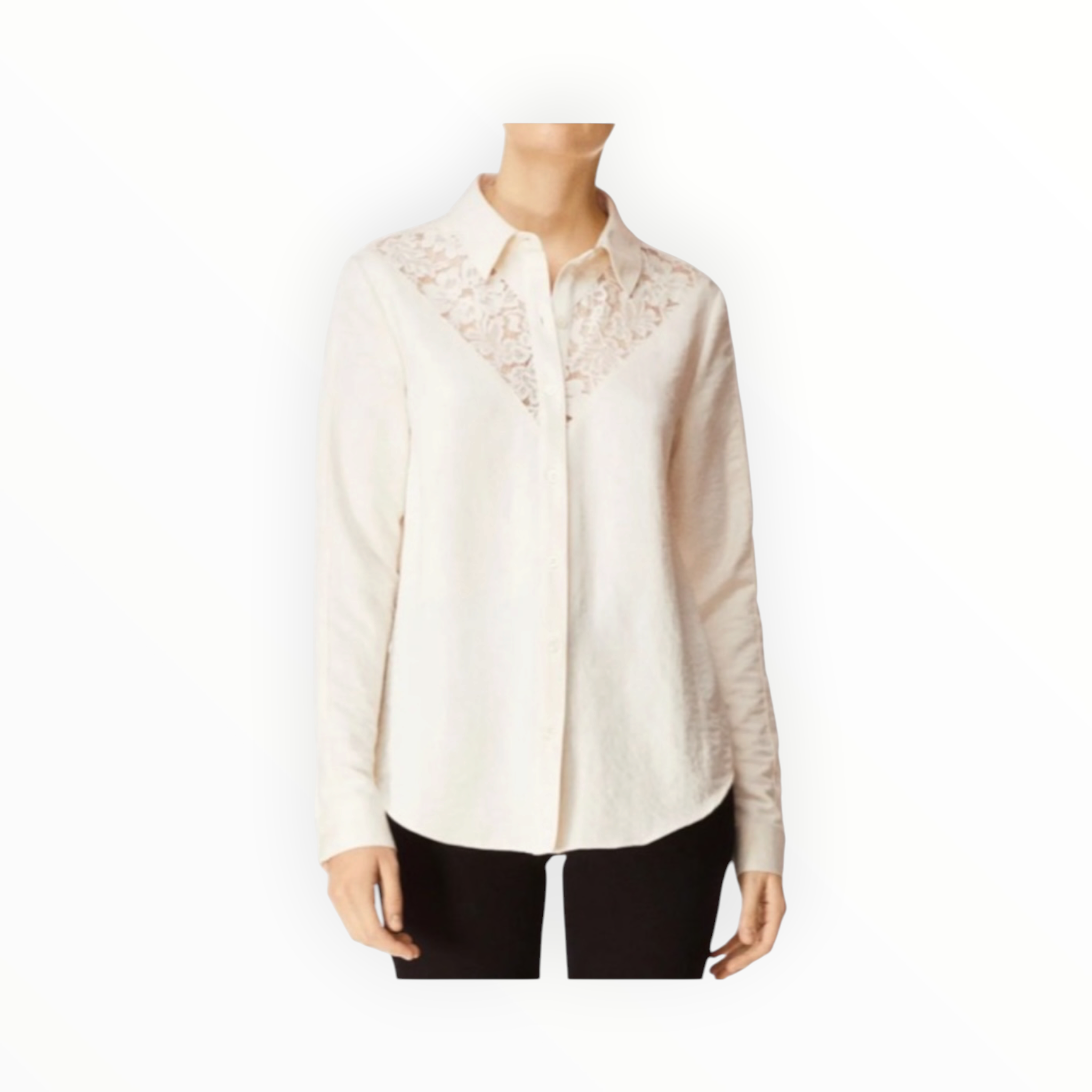J Brand Lula Button-Front Long Sleeve Lace Inset Shirt - Moonbeam