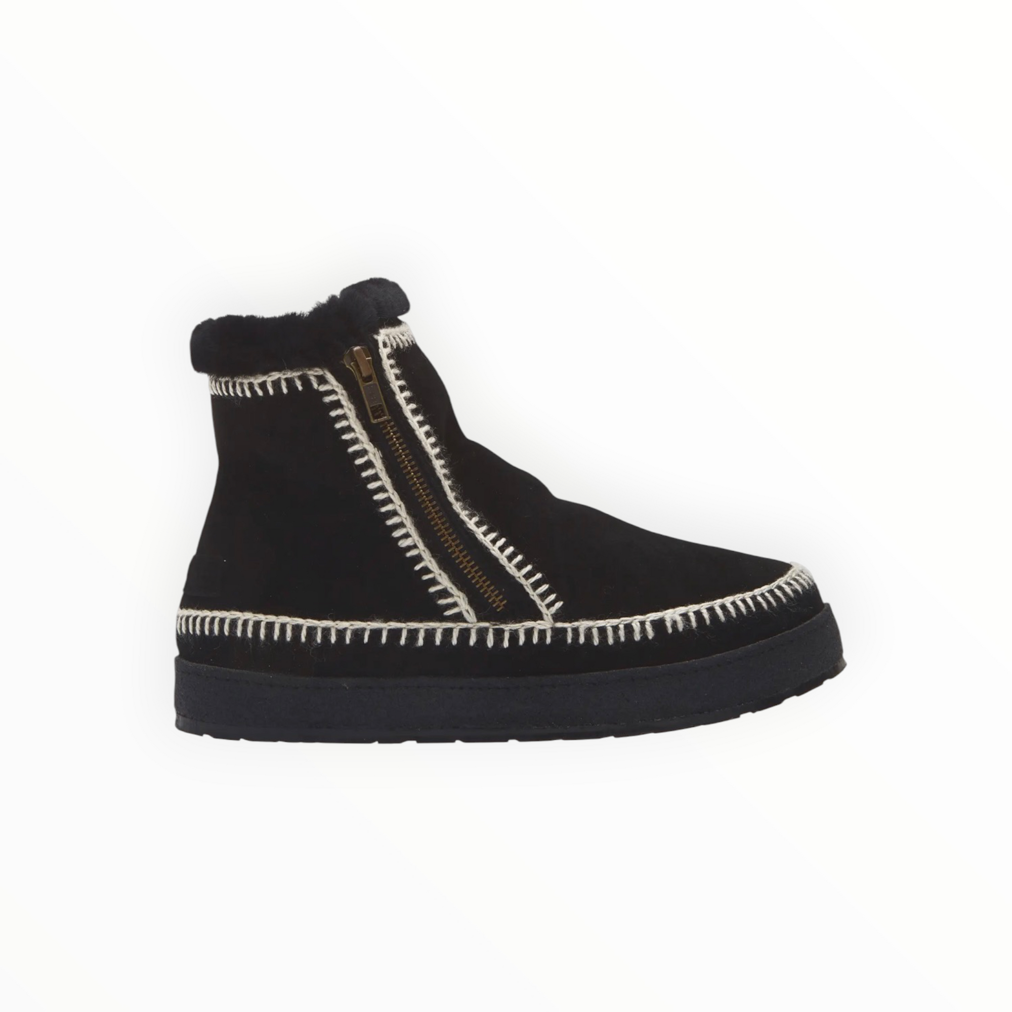 Laidback London Setsu Crochet Crepe Ankle Boot - Black Suede Natural