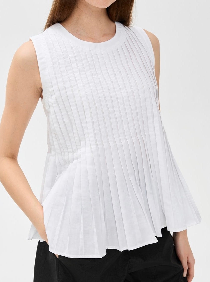 Meimeij Mini Pleats Sleeveless Top - Off White
