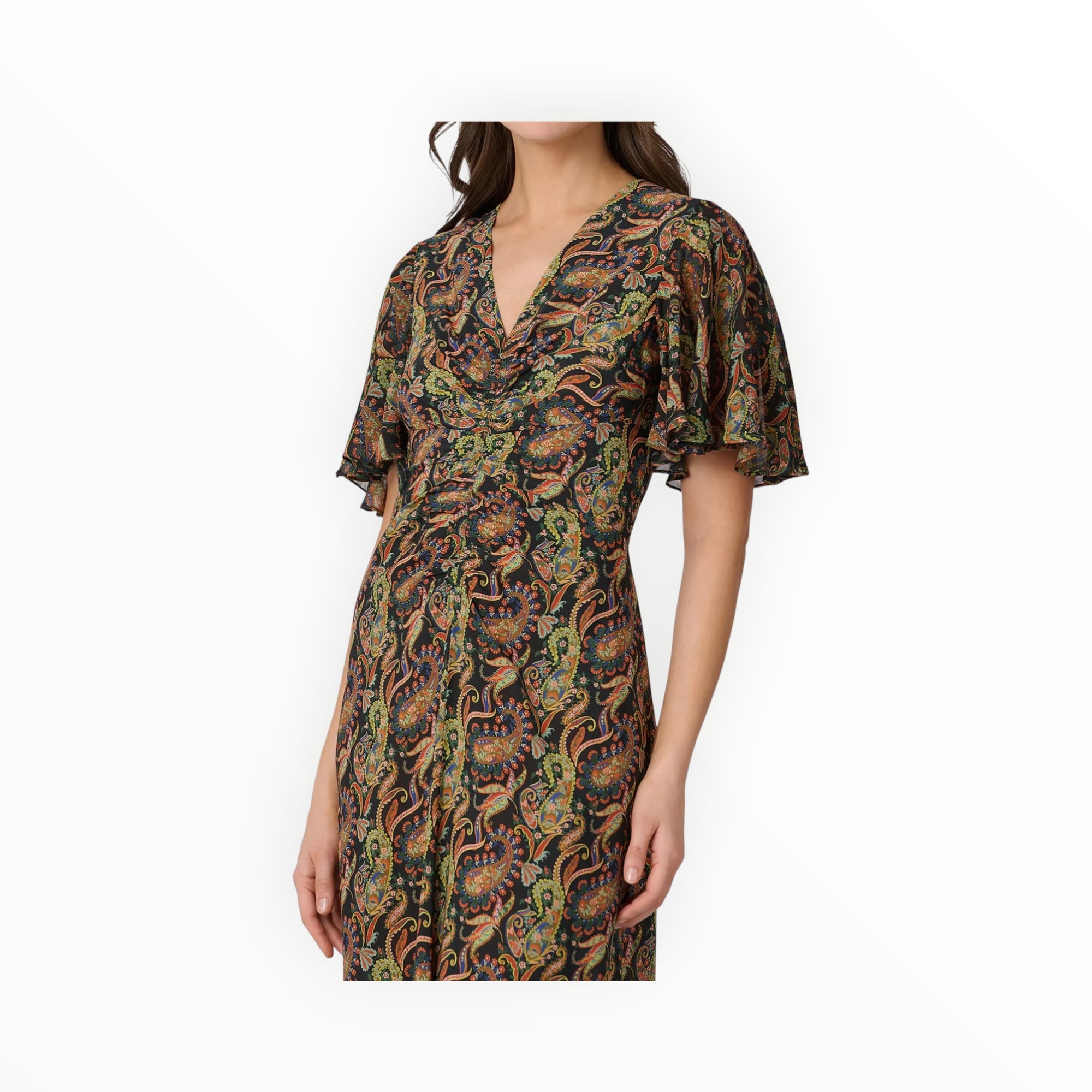 Shoshanna Drew Paisley Print Dress - Jet Teal Rust Multi