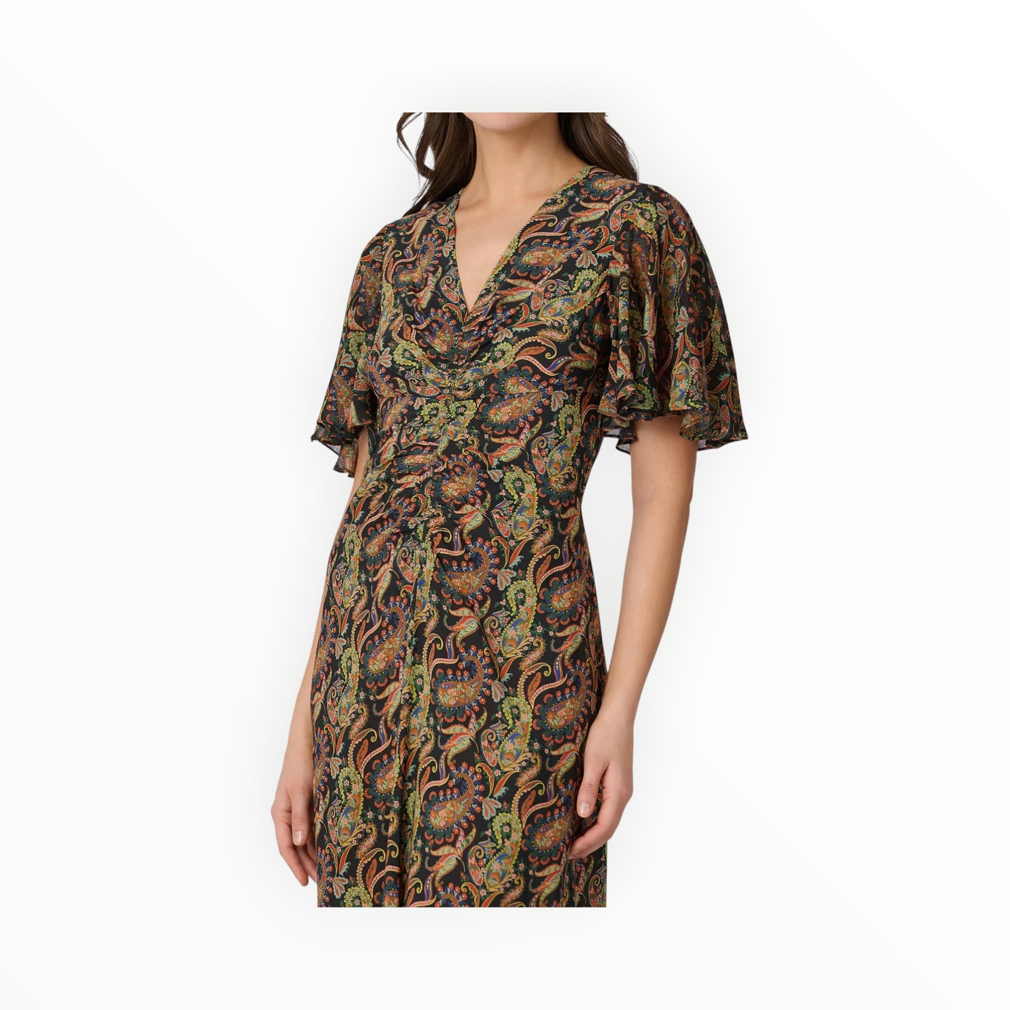 Shoshanna Drew Paisley Print Dress - Jet Teal Rust Multi
