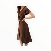 Joseph Ribkoff Flutter Sleeve Midi Dress - Mahogany