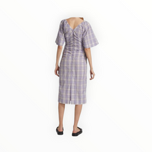 GANNI Seersucker Check V-Neck Midi-Dress - Persian Violet