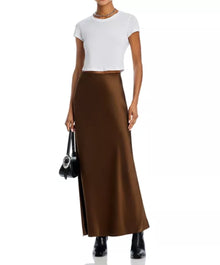 Frame Silk Column Maxi Skirt - Moss