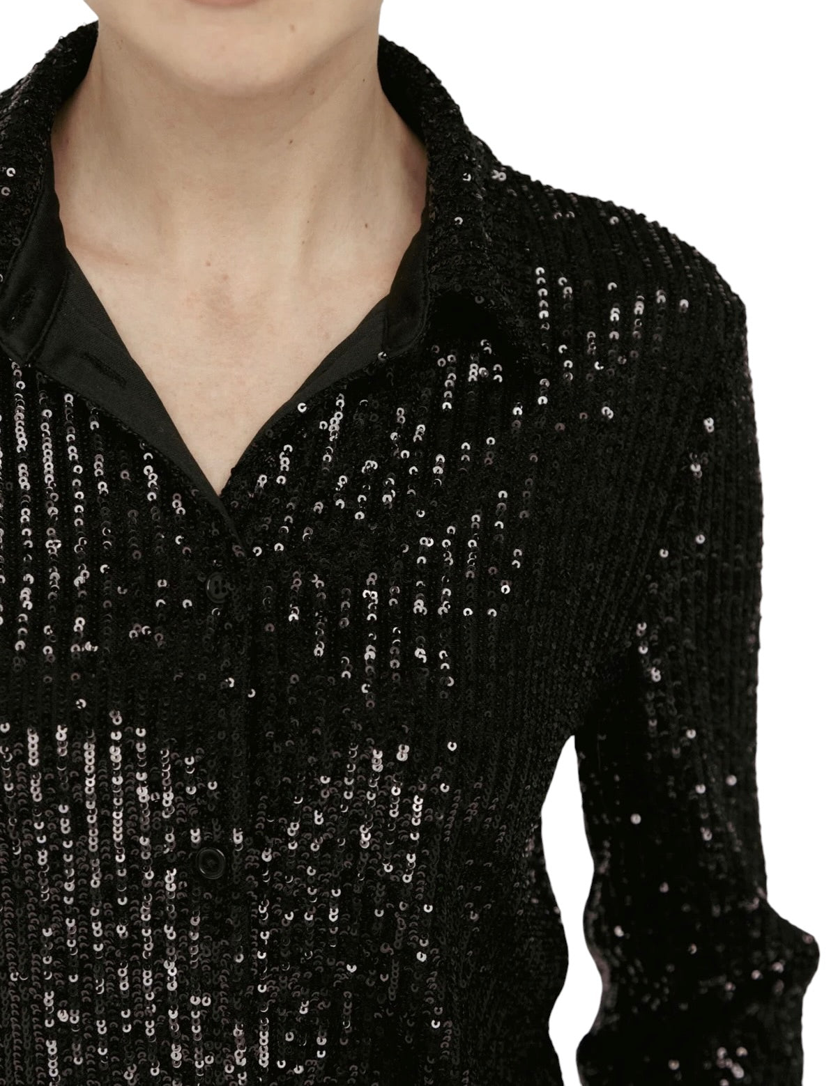 Amanda Maria Sequin Button Down - Black