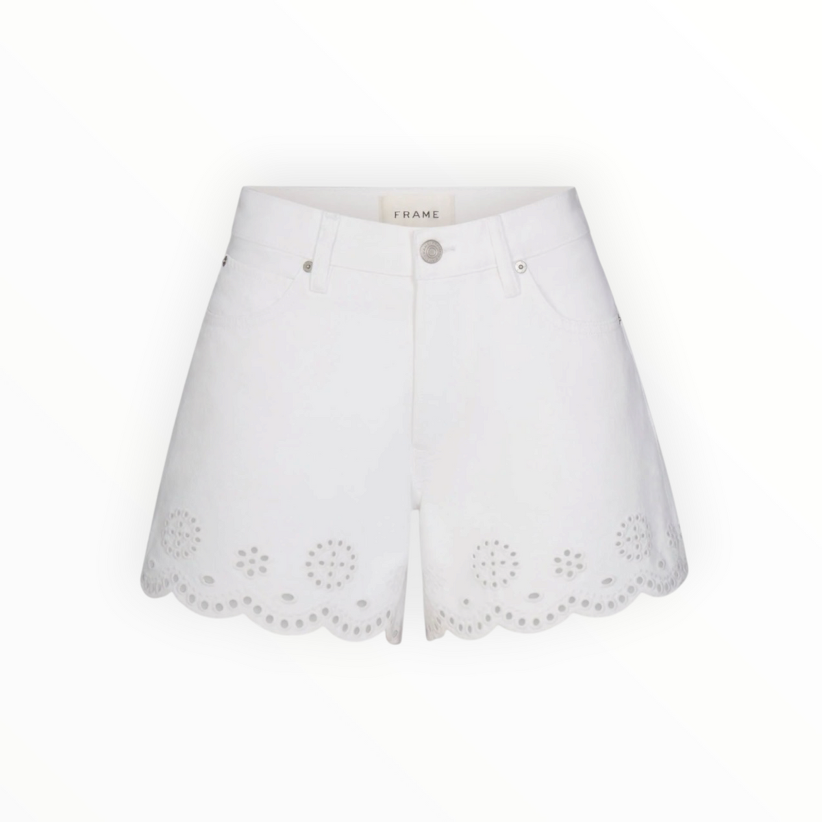 Frame The Eyelet Hang Jean Short Long - White