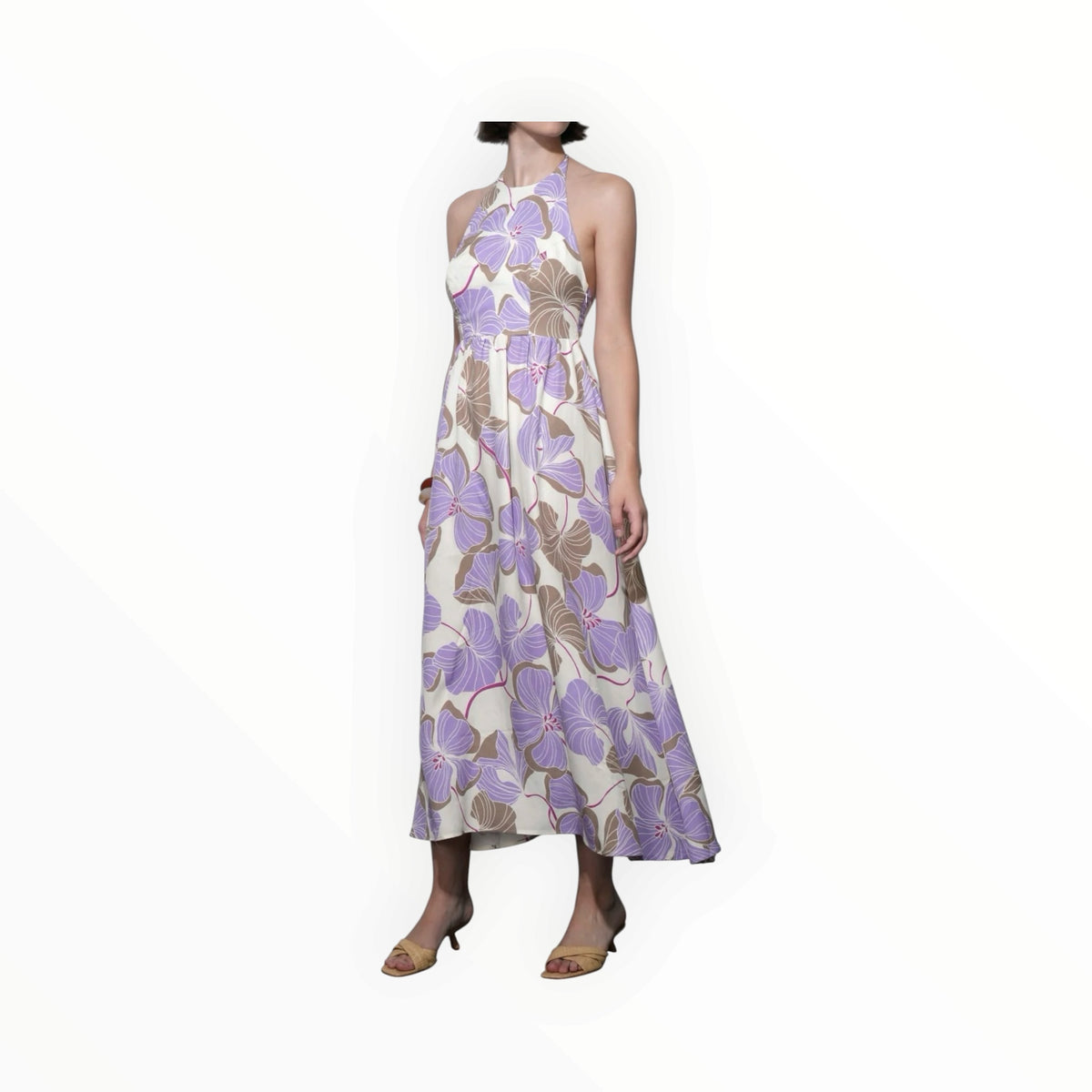 Greylin Ayla Braided Halter Strap Maxi Dress - Cream/Lilac