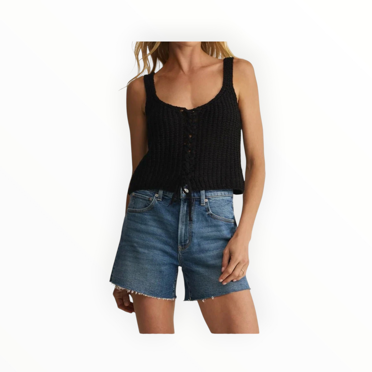Z Supply Tate Lace-Up Sweater Top - Black