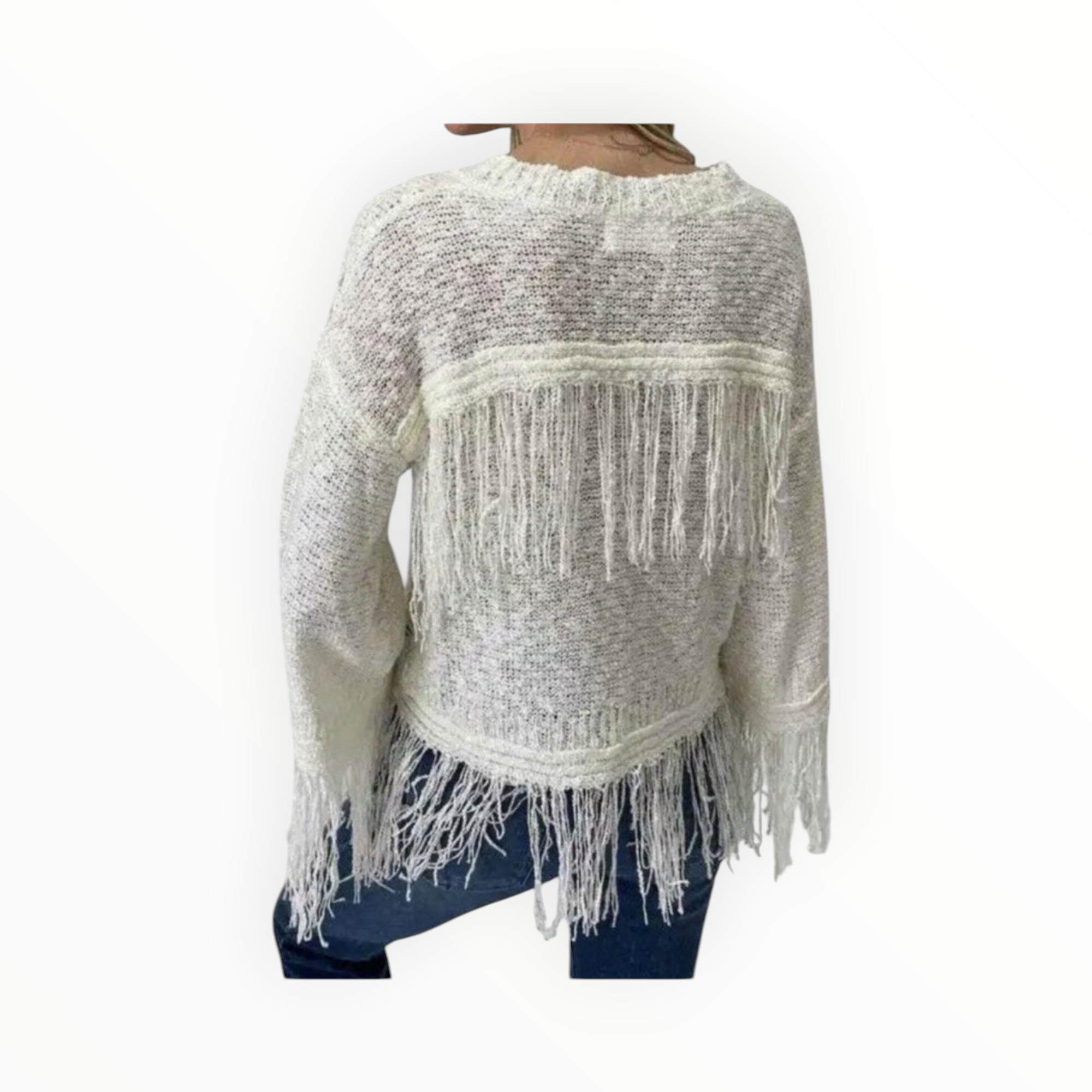Six/Fifty Crochet Fringe Sweater - Ivory