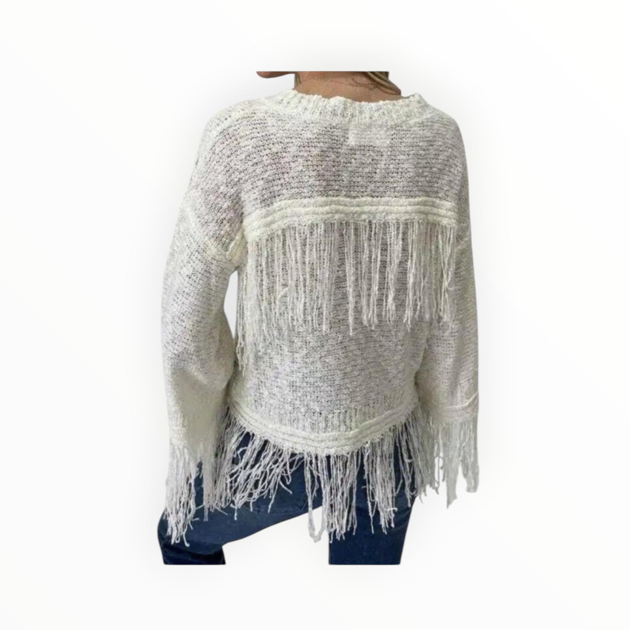 Six/Fifty Crochet Fringe Sweater - Ivory