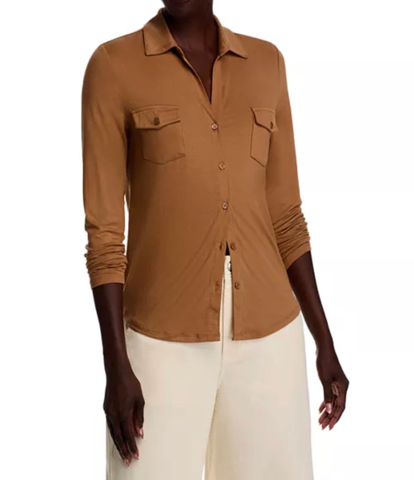 Majestic Filatures Soft Touch Long Sleeve Pocket Shirt - Camel