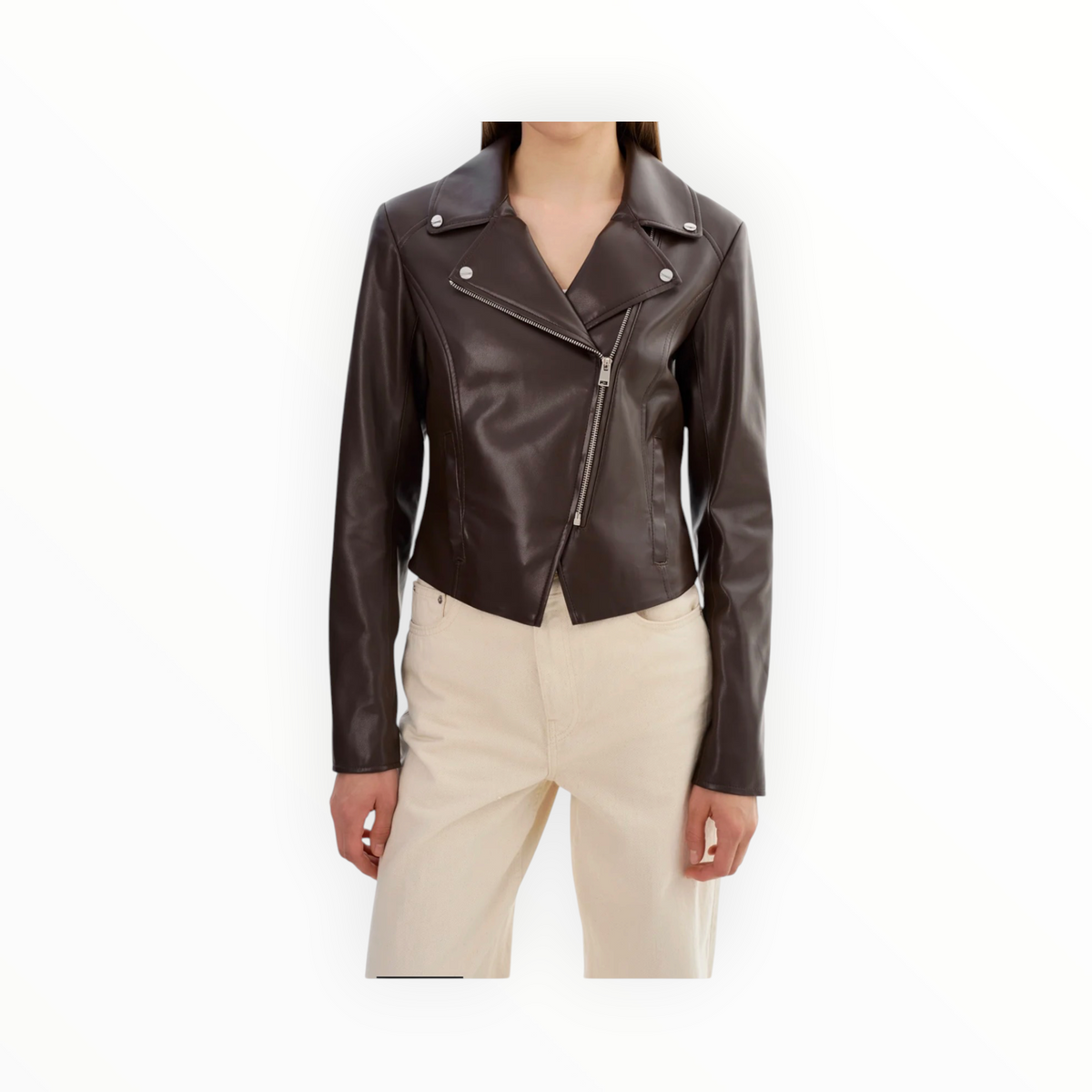 Lamarque Pascale Fitted Faux Leather Jacket - Dark Brown