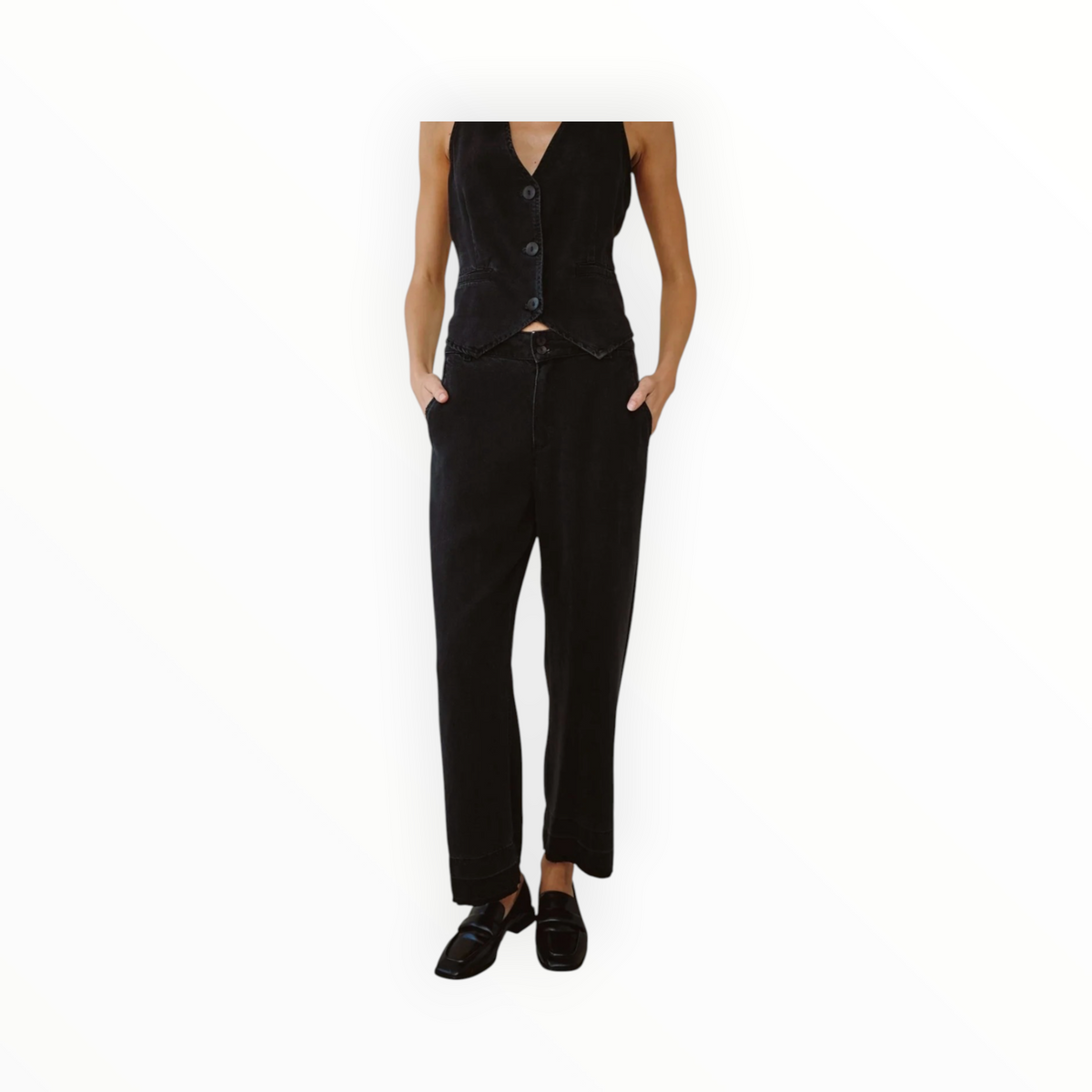 Bella Dahl Saige Open Hem Wide Leg Pant - Dark Graphite
