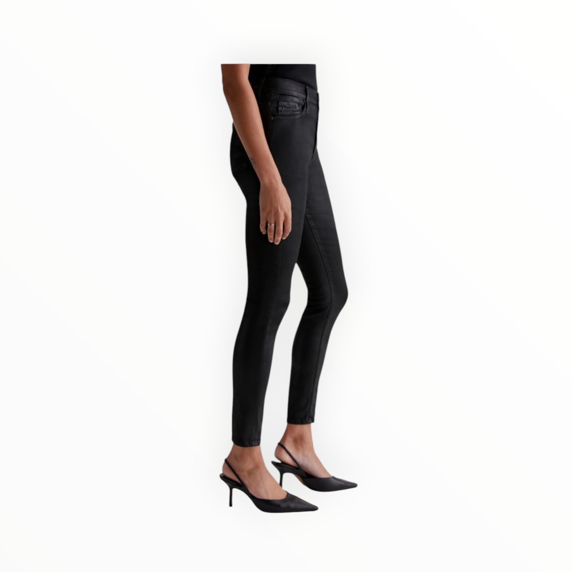 AG Jeans Farrah High Rise Faux Leatherette Ankle Skinny - Super Black
