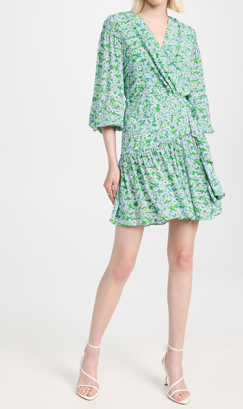 Shoshanna Nicola Floral Print Ruffle Dress - Spring Green Multi