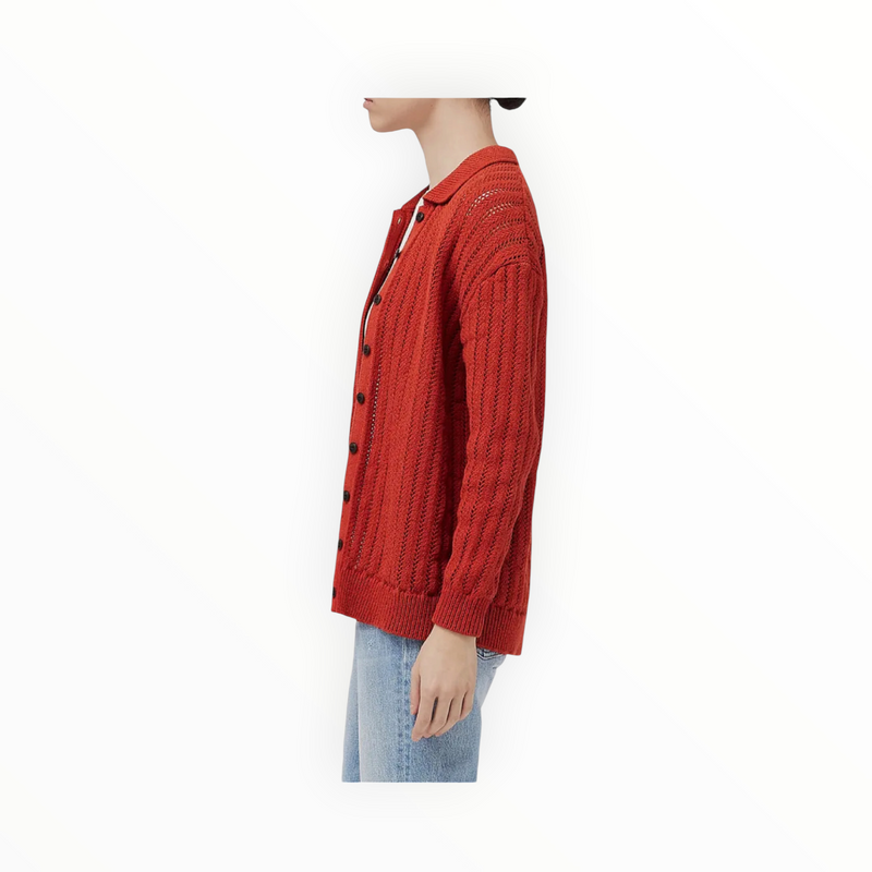 rag & bone Adrienne Open Stitch Cotton Blend Cardigan - Paprika