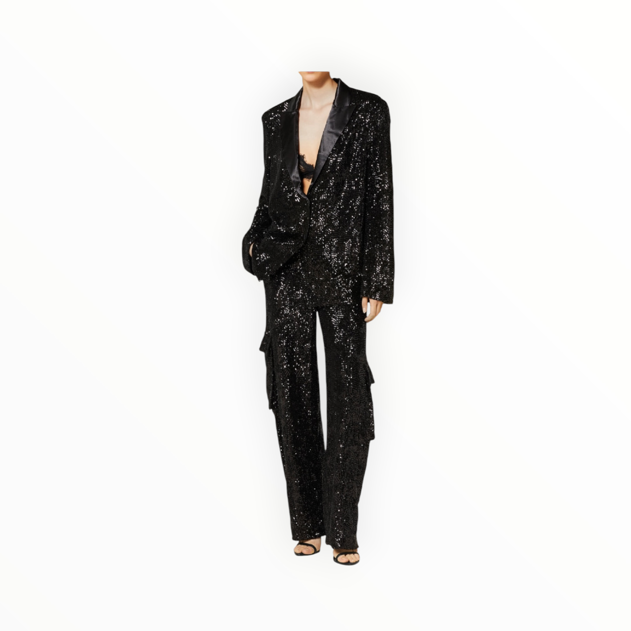 Rotate Birger Christensen Sequined Oversized Single-Breasted Blazer - Black