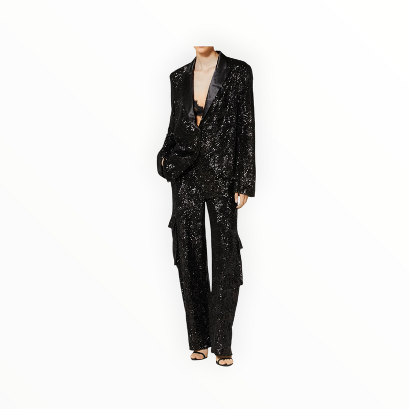Rotate Birger Christensen Sequined Oversized Single-Breasted Blazer - Black
