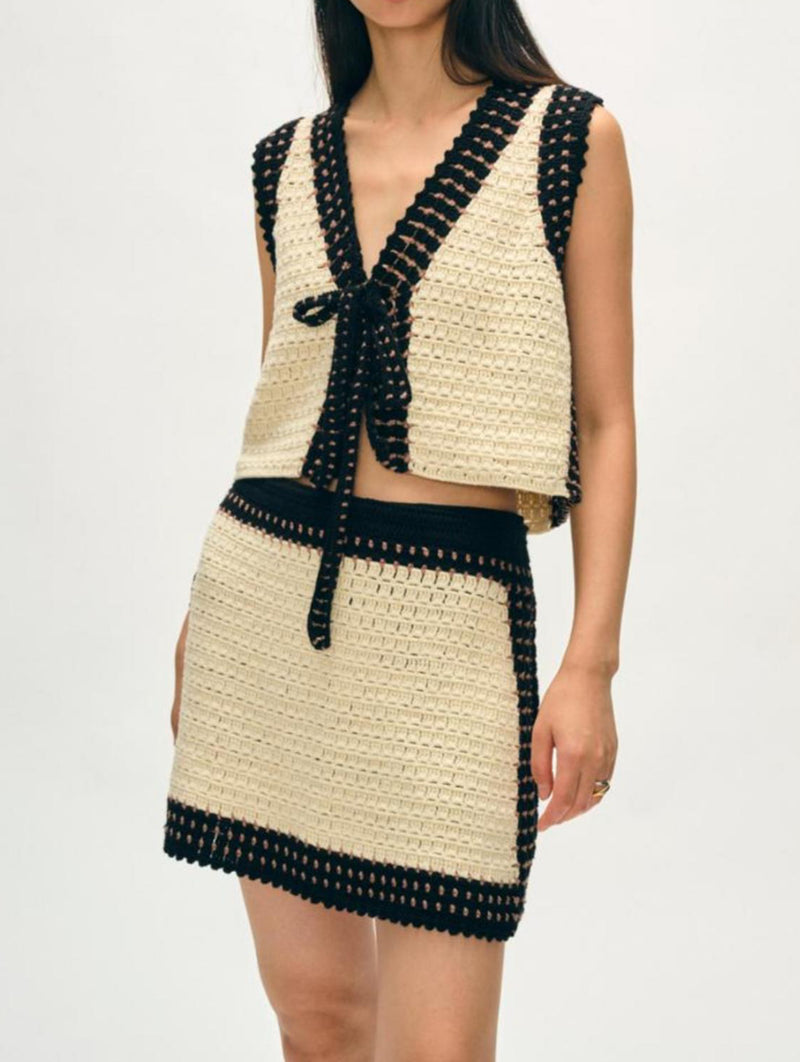 White + Warren Crochet Skirt - Black Multi
