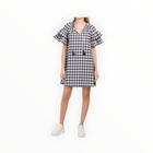 Sail to Sable Gingham Flutter Sleeve Dress With Tassels - Navy/Winter White