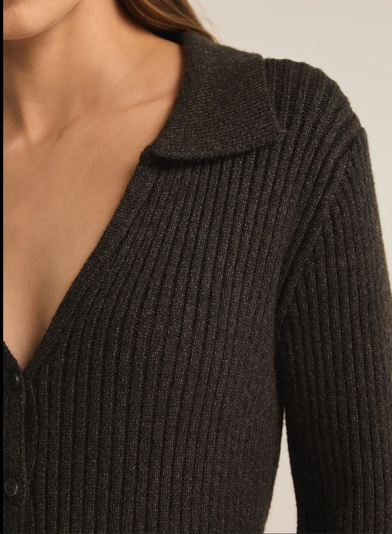 Z Supply Rina Button Up Sweater - Charcoal Heather
