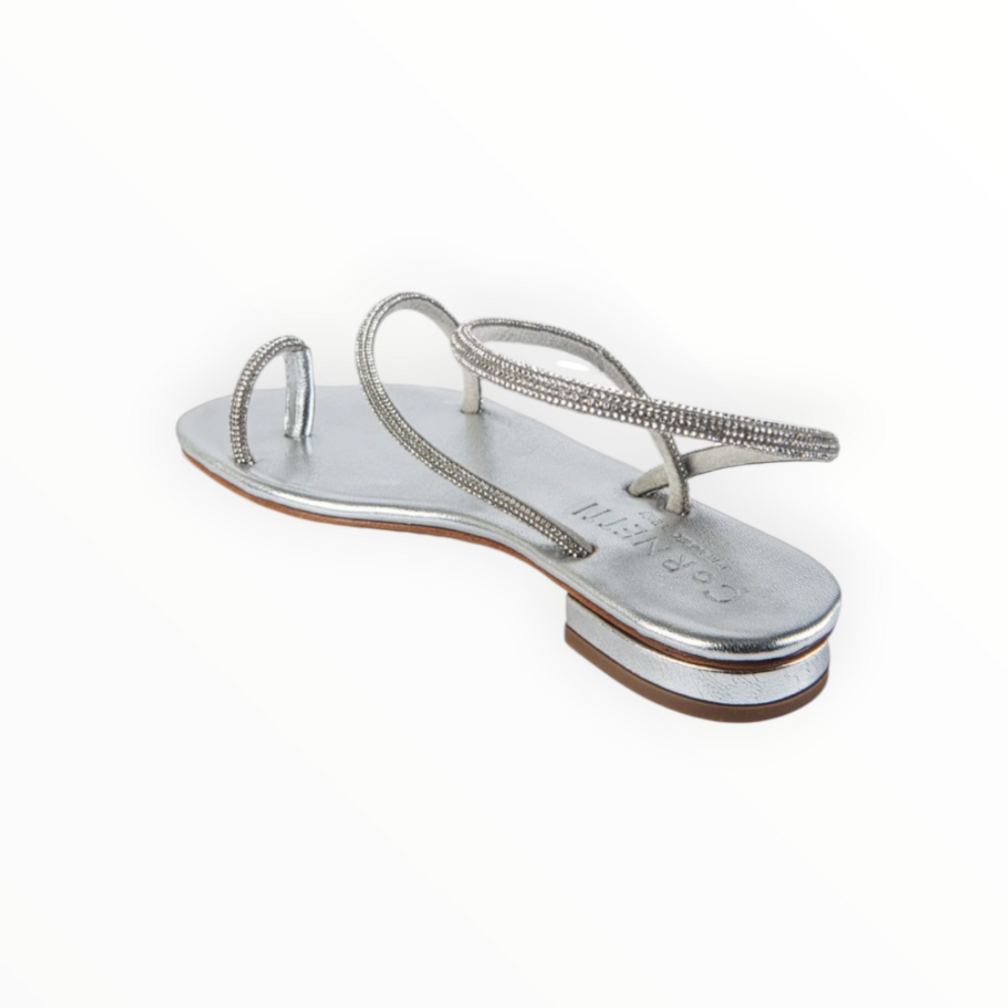 C o R N E T T I Romelide Sandal - Clear Rhinestones & Silver Insole