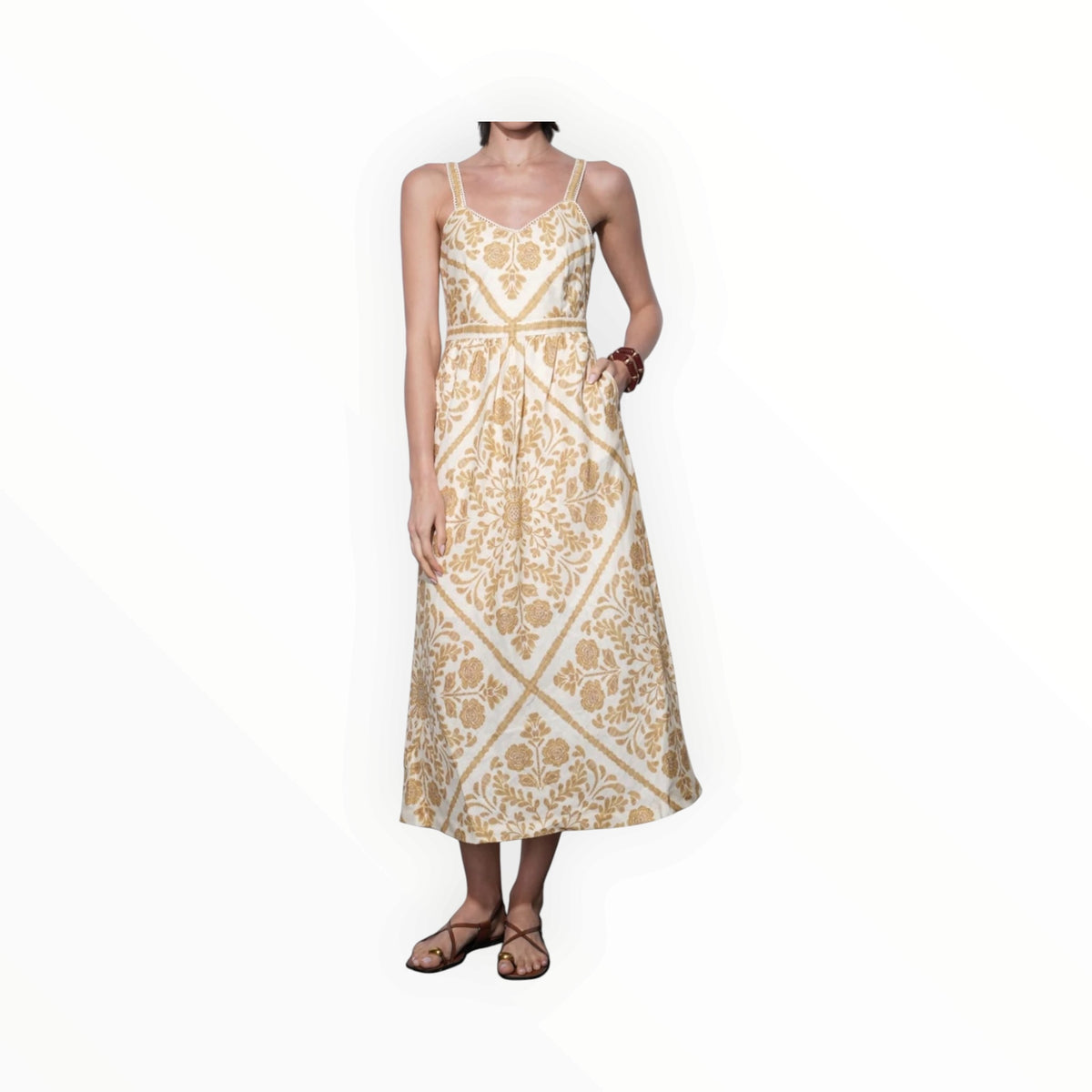 Greylin Layla Scarf Print Midi Dress - Brown/Yellow