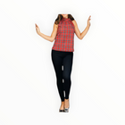 Sail to Sable Tartan Cowl Neck Button Back Top - Red